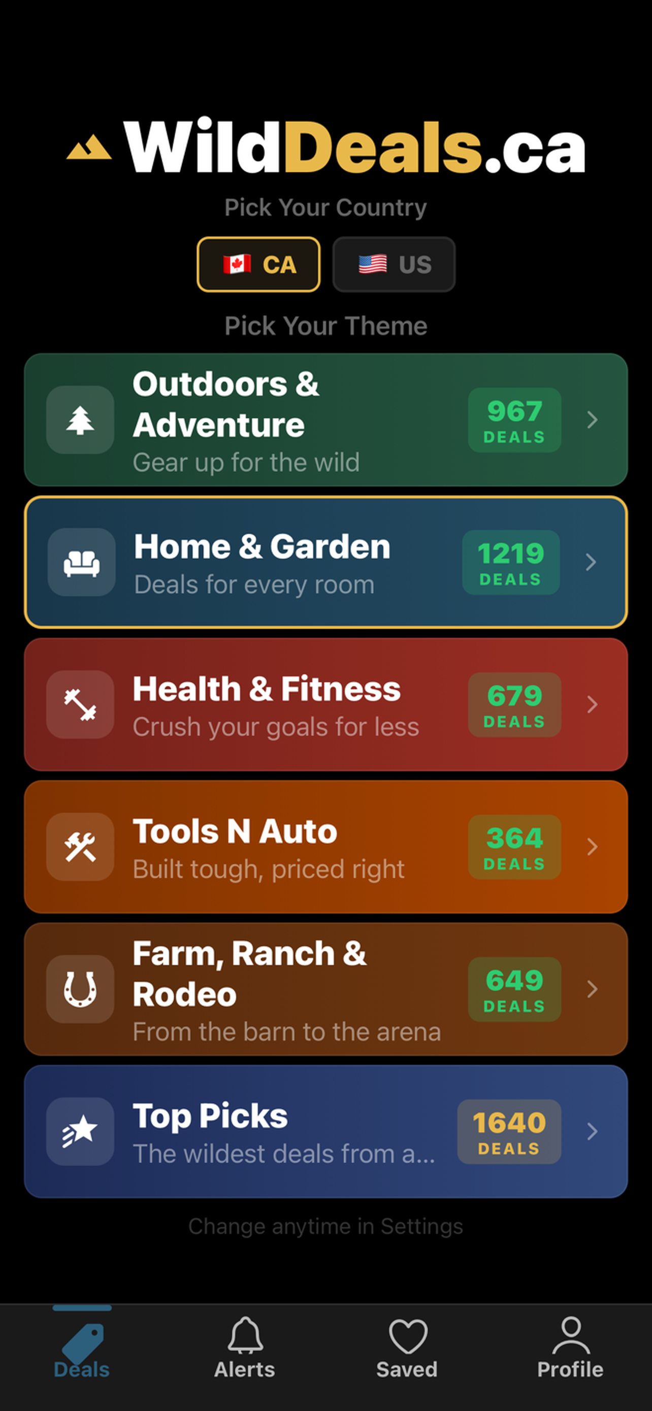 WildDeals Category Picker